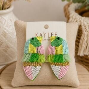 Kay Lee Colorful Beaded Fringe Bird Earrings New